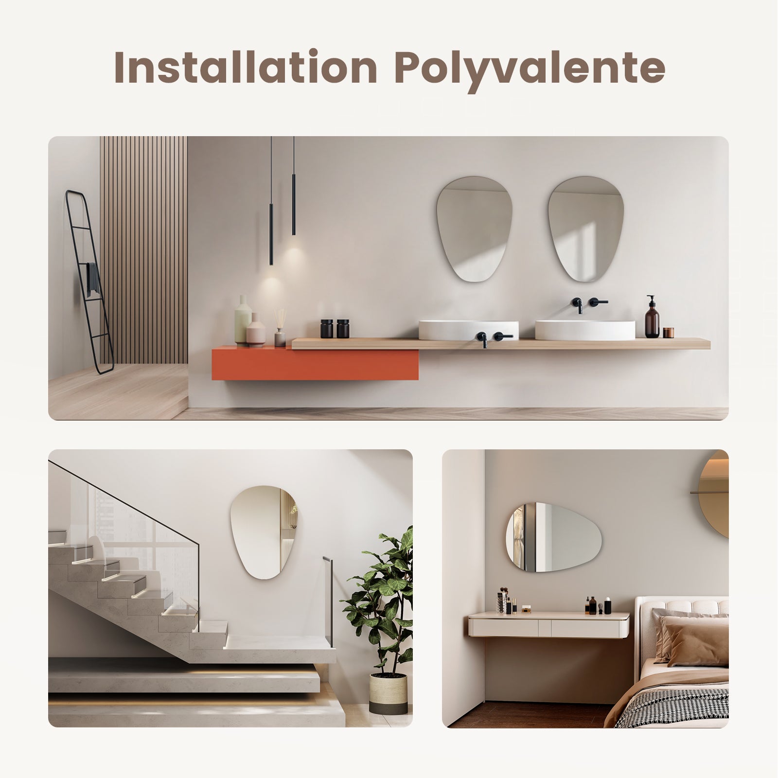 EMKE Miroir Mural en Forme de Larme 60 x 80 cm, Miroir Design Sans Cadre Suspendu Horizontal/Vertical pour Salle de Bain et Salon - 4