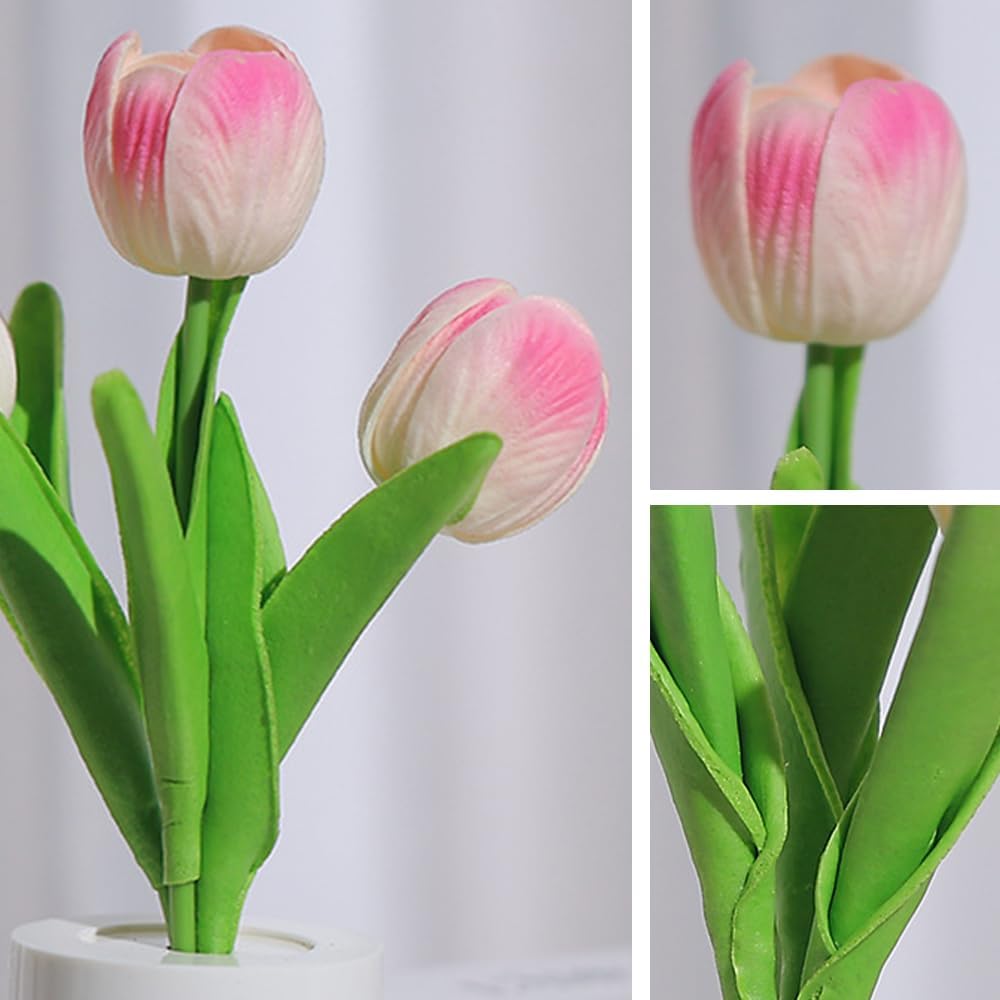 Lampy stołowe w kształcie tulipana (2 sztuki), lampka nocna LED zasilana bateriami, dekoracja biurka w domu, na przyjęcia i wesela. - 3