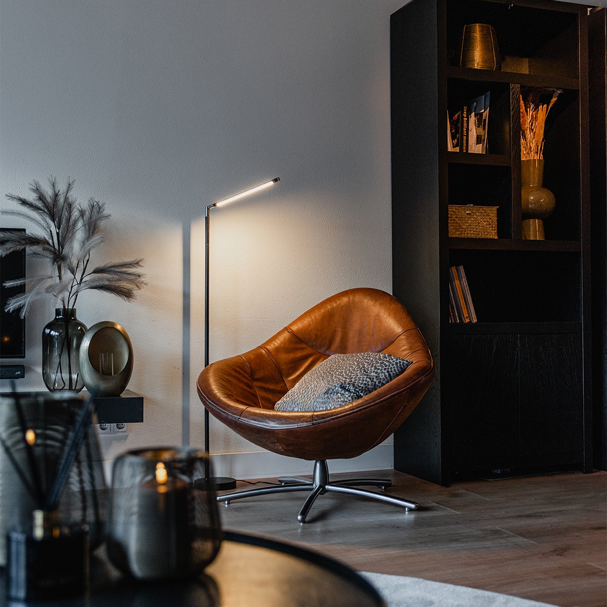 Qazqa moderne lampadaire - Berdien Fl - noir, led intégrée 6w incluse, Integrated led, dimmable, 163cm, idéal pour le salon - 2