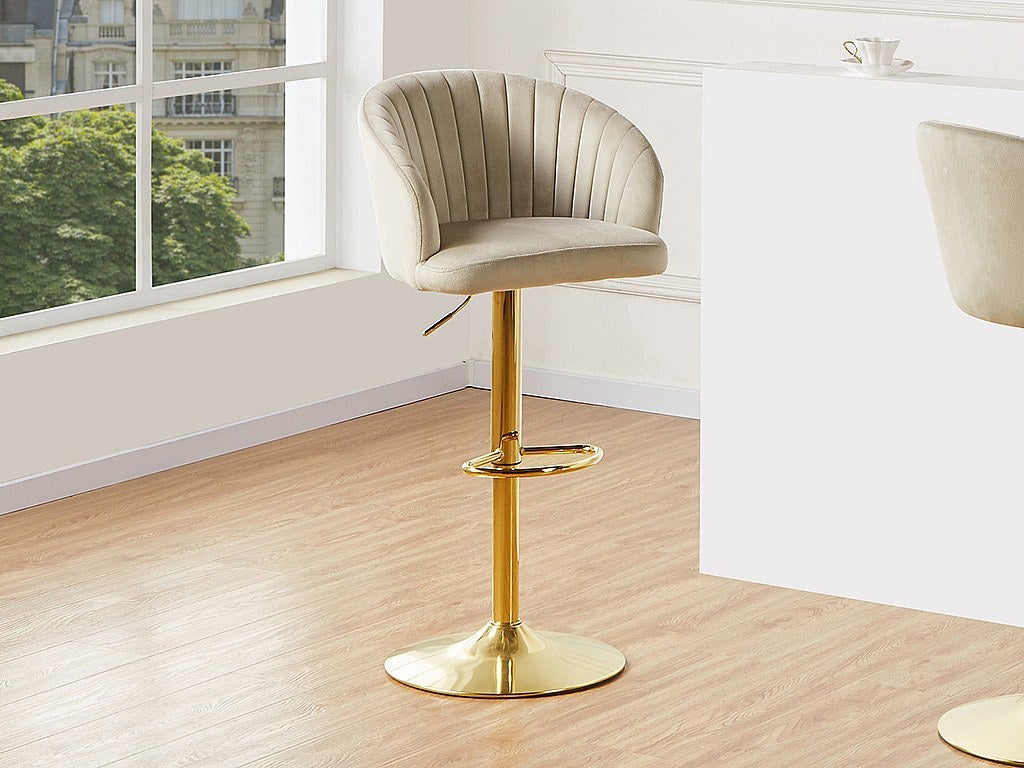 Zestaw 2 stołków barowych z weluru i złotego metalu - Regulowana wysokość - Beżowy - DORALIZ