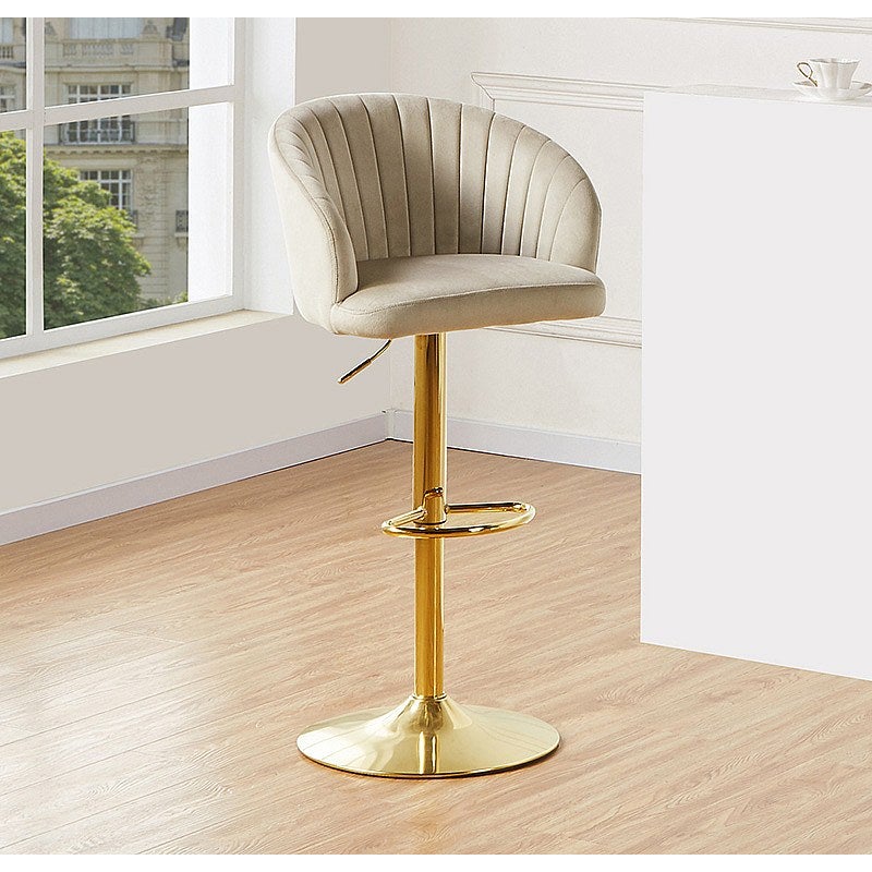 Zestaw 2 stołków barowych z weluru i złotego metalu - Regulowana wysokość - Beżowy - DORALIZ