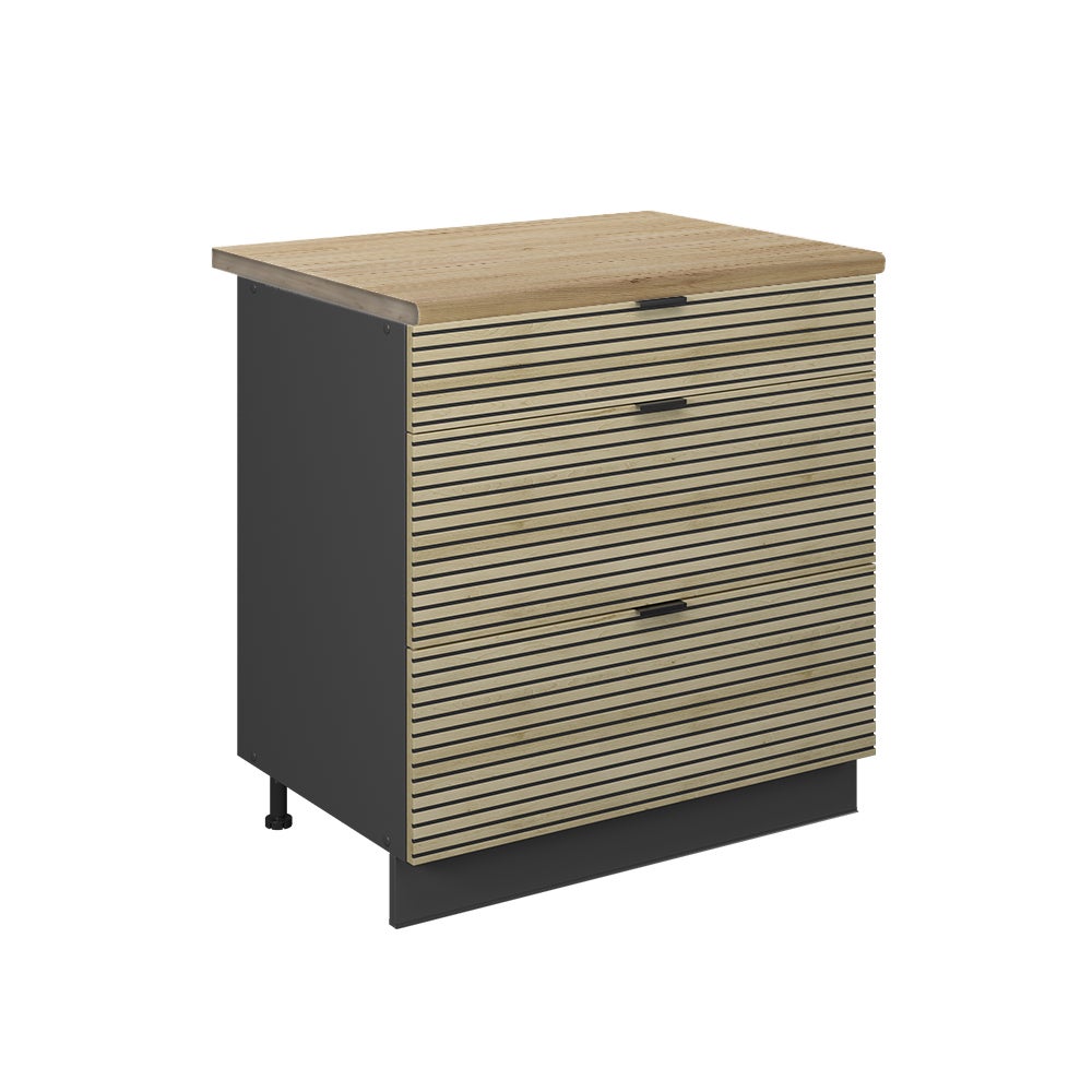 Vicco Szafka dolna do kuchni Fame-Line, Panel dębowy, 80 cm z 3 szufladami, BP Dąb