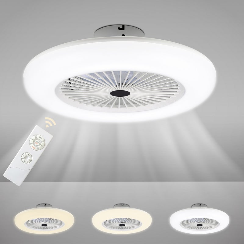 Ventilatore A Soffitto Con Luce LED Dimmerabile E Telecomando - 4 Pale Pieghevoli - 3 Temperature Colore (3000K-6500K) - 4 Velocità - 2