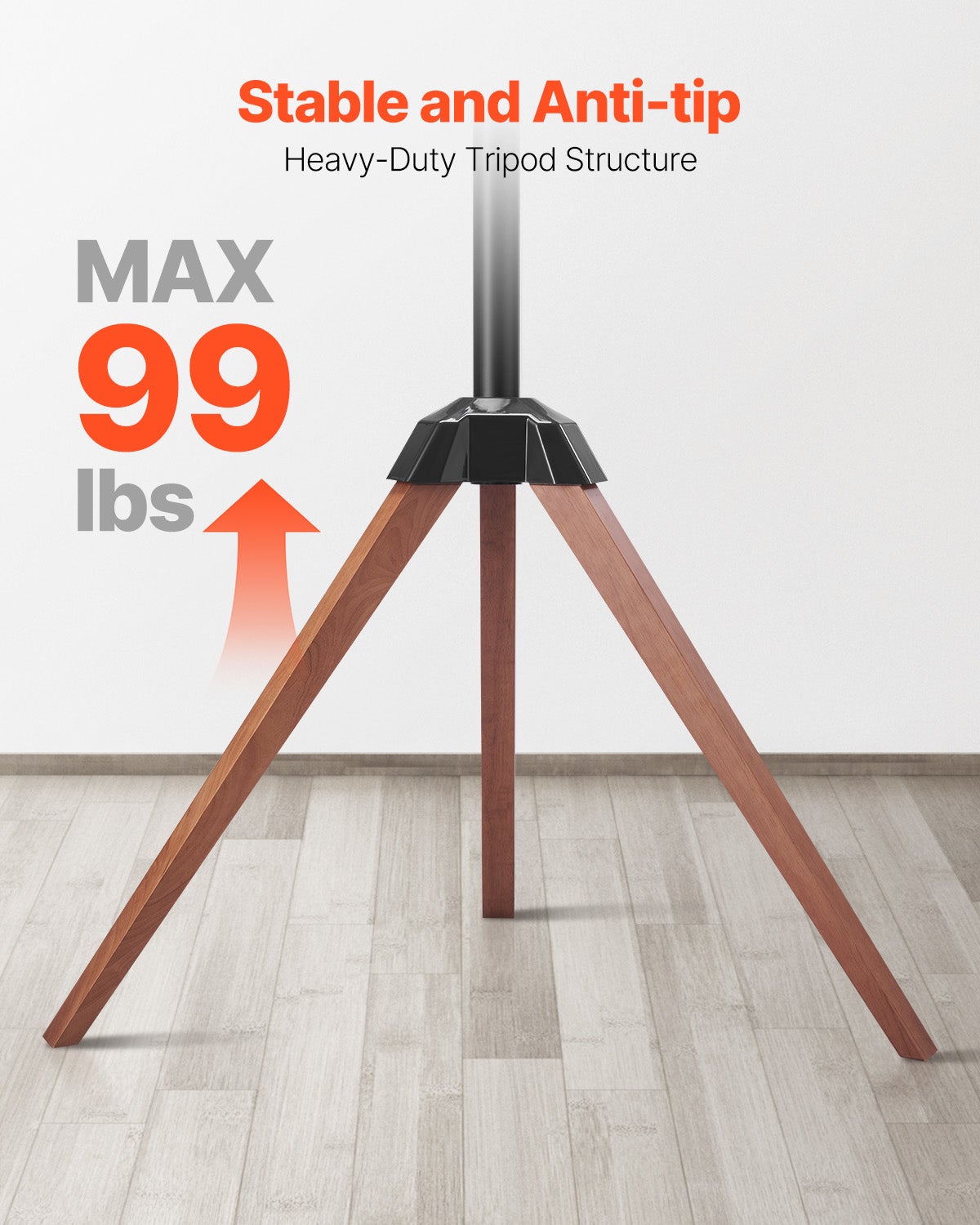 Support TV trépied,VEVOR pour écrans plats/incurvés 40 à 65 pouces,support portable,capacité de charge 45 kg,pour chambre,studio,salon - 3