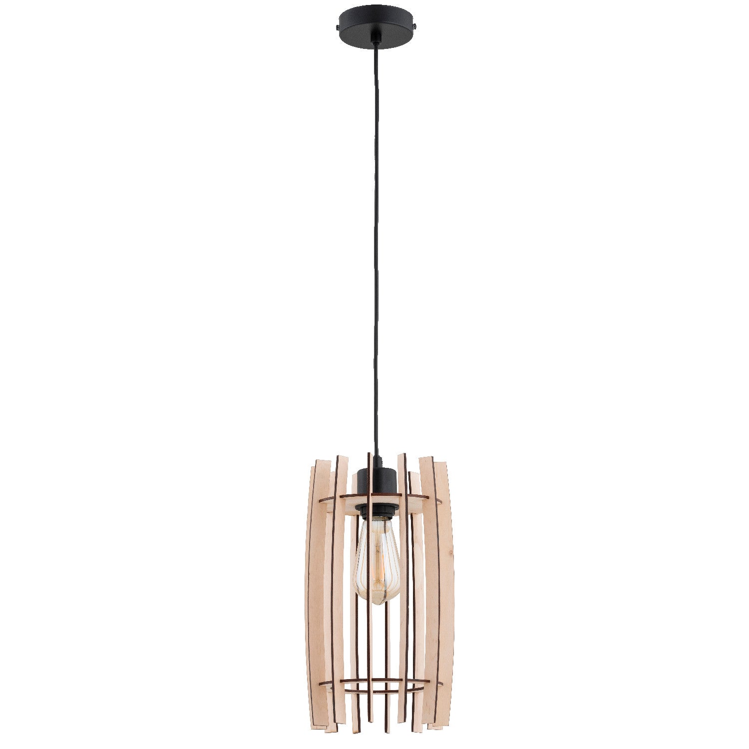 Lampa wisząca Blazar jasne drewno-czarna 1xE27x15W wym: 90 x 19 x 19 cm metal Alfa