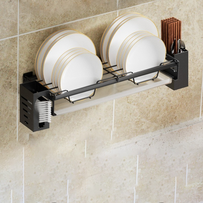 Półka kuchenna na miski i talerze, ociekacz do naczyń, bez wiercenia, montowana na ścianie, mieści 10 misek - 44×15×6 cm