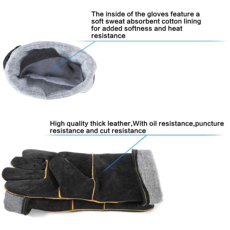 Gants de Soudeur en Cuir 932 ḞF, Gant de Soudage Cuisine Haute Température pour Travail BBQ Four Jardinage 40 CM - 3