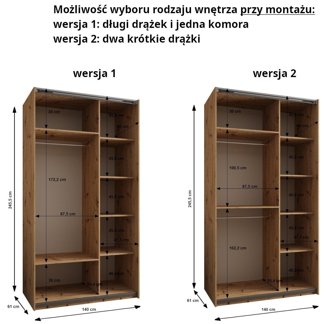 Szafa przesuwna wysoka Lux 3 140 x 64 x 245,5 cm artisan + biały + u. srebrny - Abiks Meble - 5