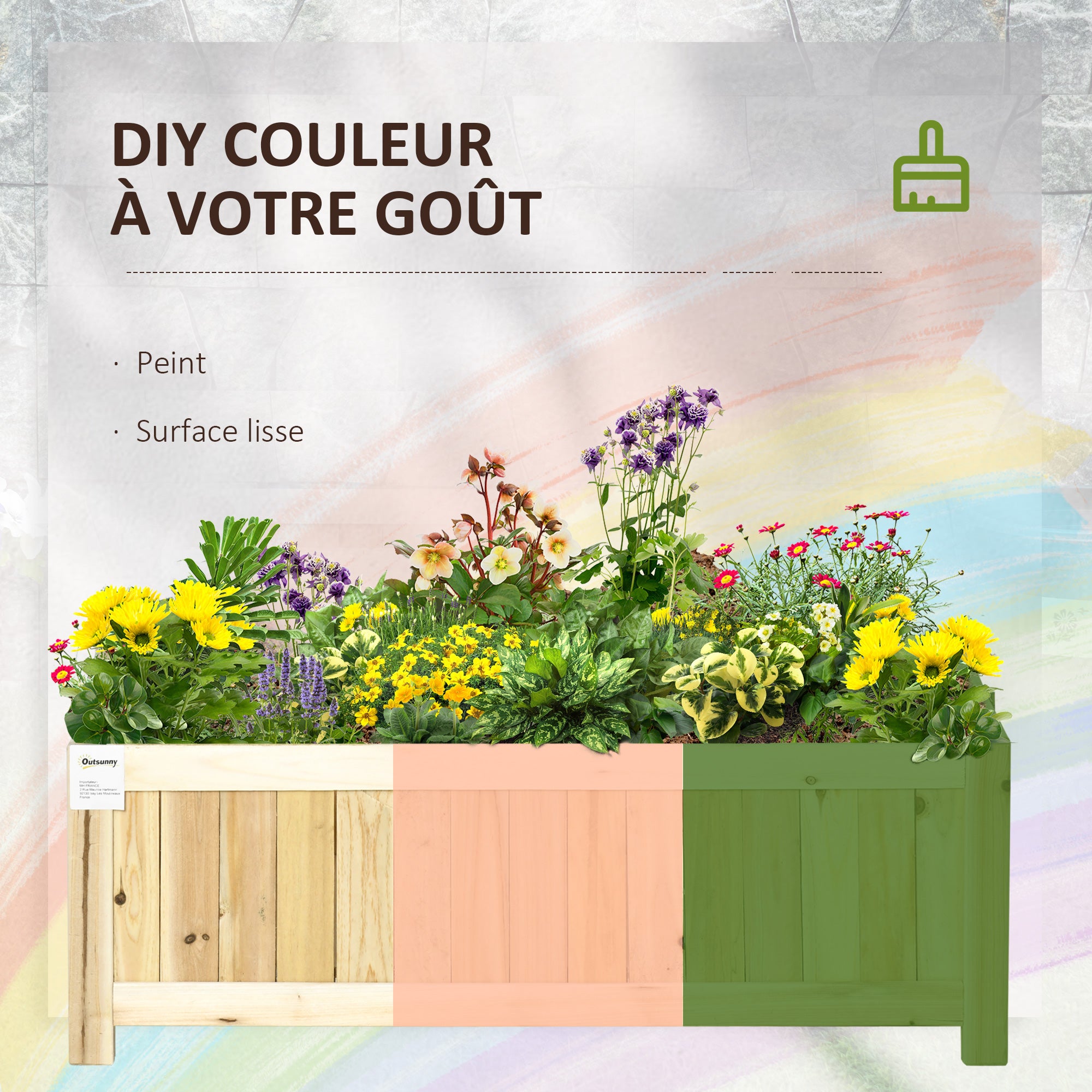 Jardinière sur Pied Pliable bac à Fleurs dim. 70L x 30l x 25H cm Corps Aspect Lattes Bois Sapin pré-huilé - 8