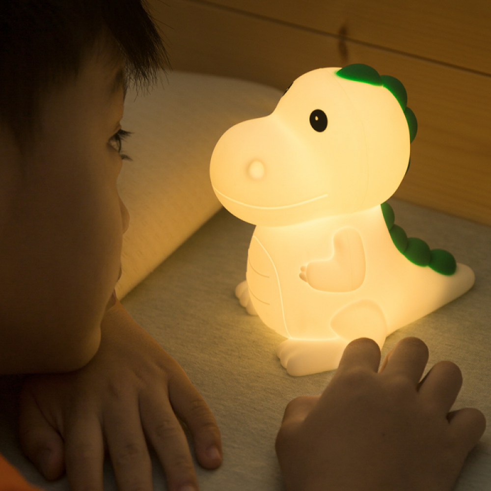 Luz nocturna LED de dinosaurio de silicona, lámpara de noche para