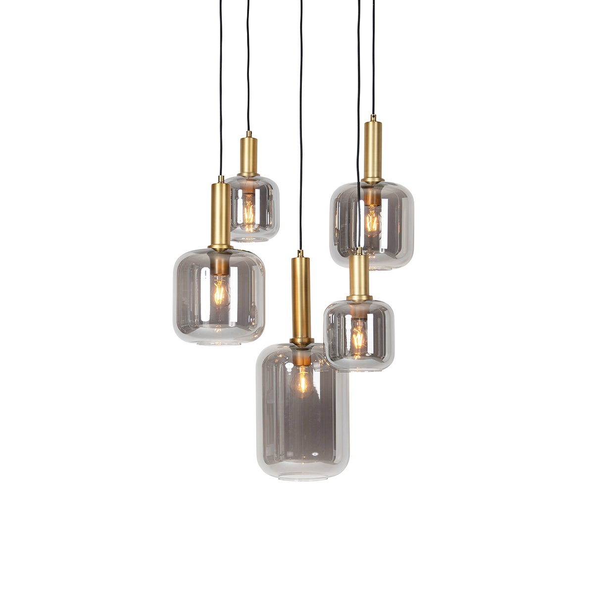 Qazqa art deco lampe suspendue pour table à manger - Zuzanna - noir et fumé, rond, max. 40w, e27, à 5 lumières, 66cm, idéal pour - 4