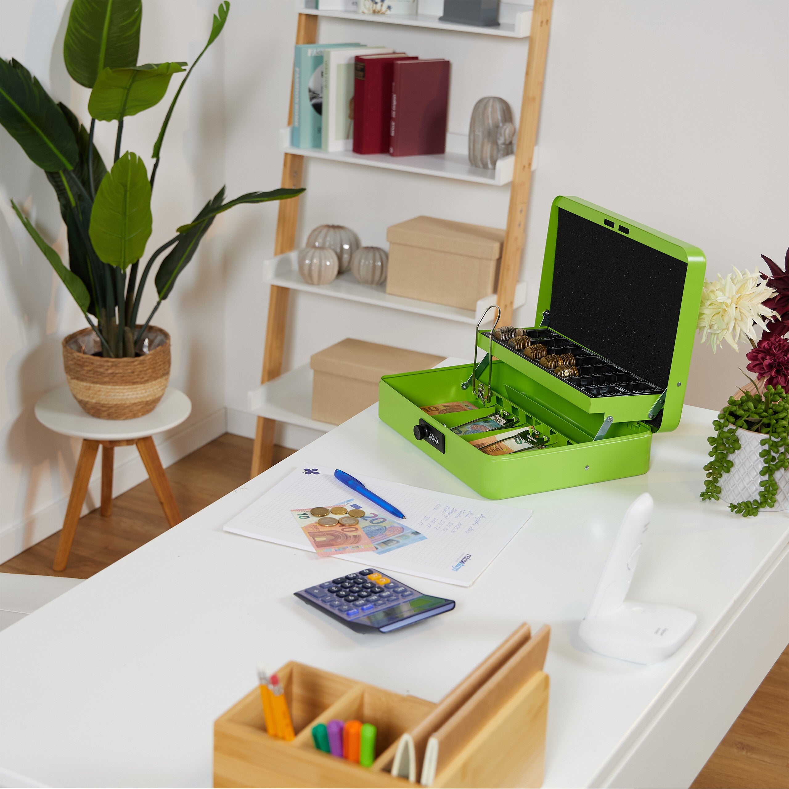 💰 Relaxdays Caja De Dinero Con Cerradura Combinación 3 Números | 20x17x8,5cm | Bandeja Para Monedas | Acero Y Hierro | Registradora Portátil