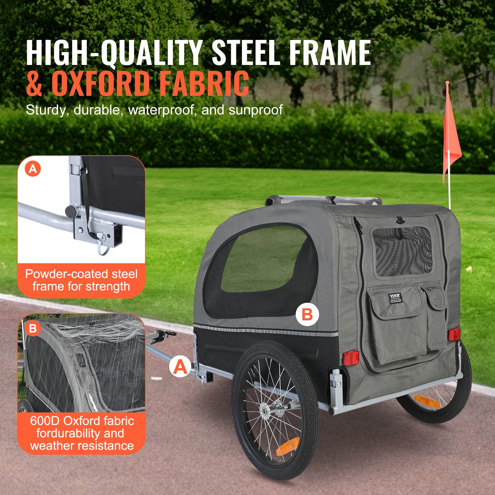 Remorque de Vélo Chien Pliable VEVOR Charge 40 kg Porte Animaux de Compagnie de Vélo Cadre Facile à Plier avec Roues à Dégagement Rapide, Universel - 3