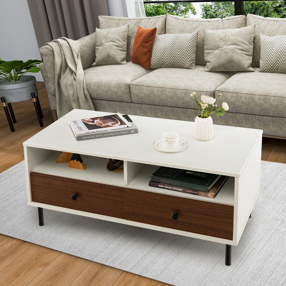 Table D'Appoint Rectangulaire Avec Roulettes - 2 Niveaux, Bois, Pour Salon/Chambre
