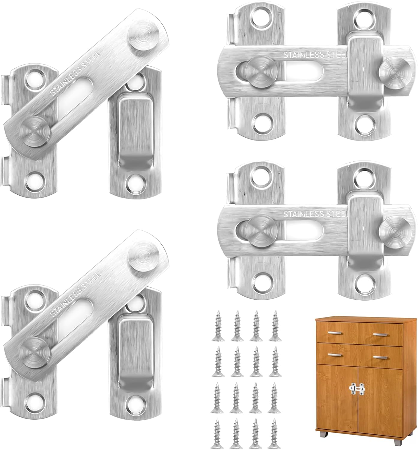 4 PCS Loquet De Porte En Acier Inoxydable 180 Loquet Porte Coulissante 4-pcs-loquet-de-porte-en-acier-inoxydable-180-loquet-porte-coulissante