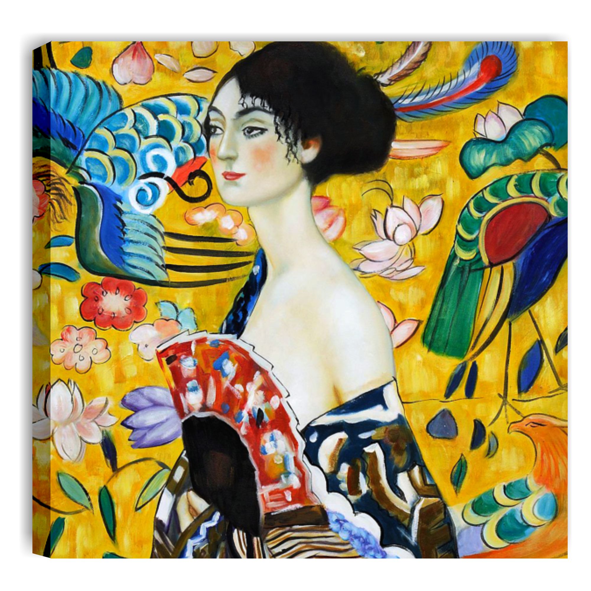 Quadro L&C ITALIA Klimt Donna Con Ventaglio 50x50 Cm | Stampa Su Tela, Bordo 3D, Pronta Da Appendere, Made In Italy - 5