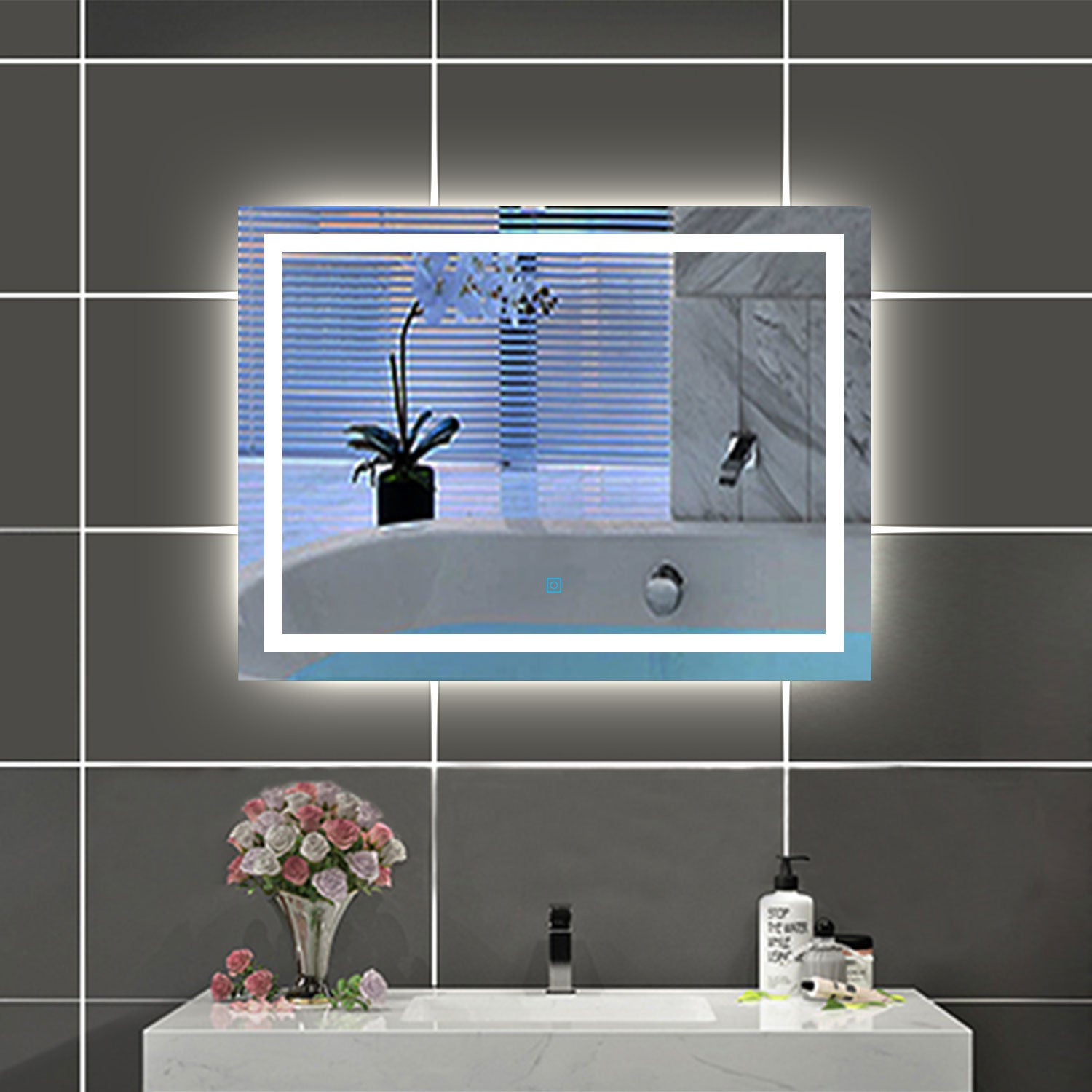 Specchio LED Rettangolare Per Bagno – Vetro Temperato, Anti-appannamento, Dimmerabile 3 Colori, 80x60 Cm