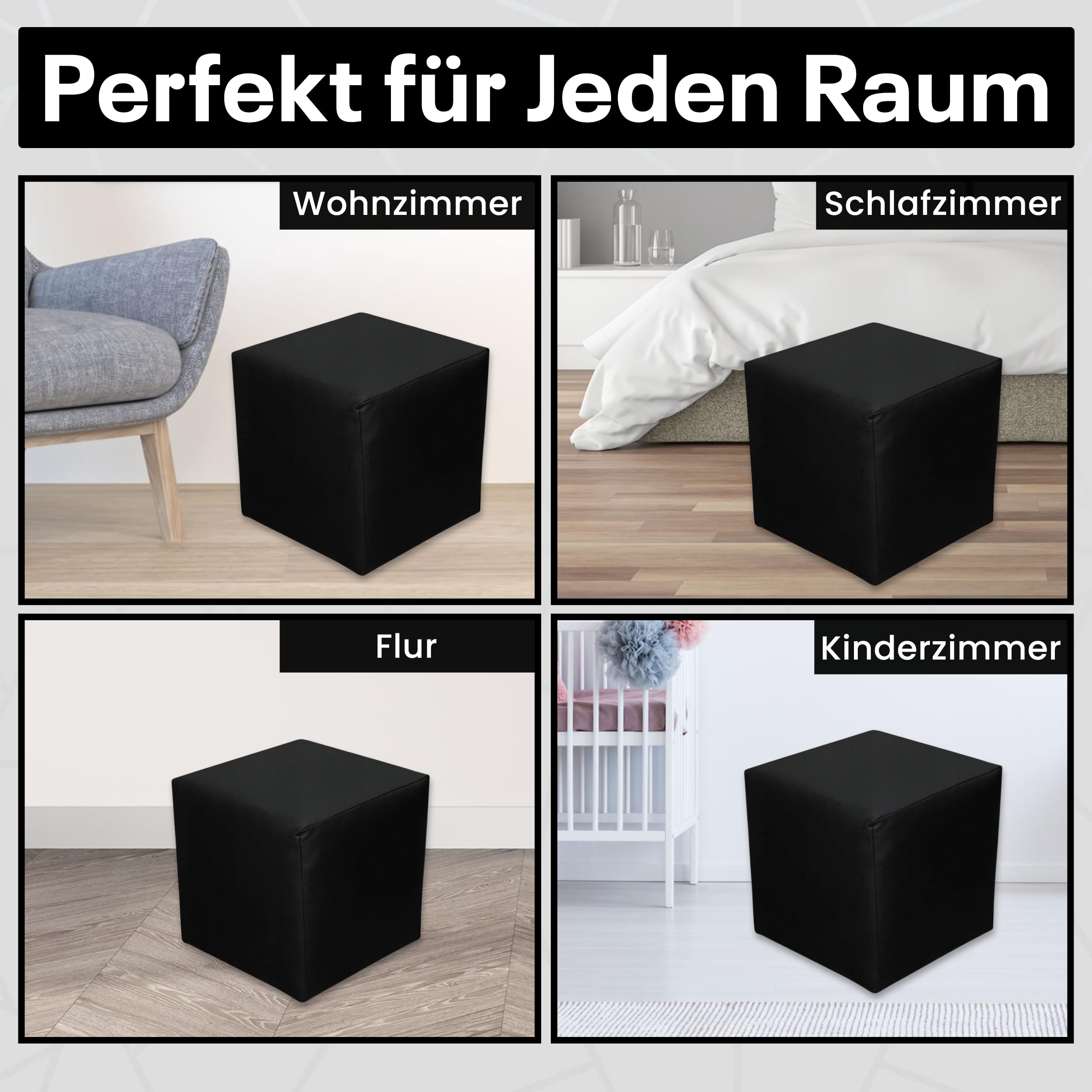 Sitzwürfel / Siège Pouf - Noir, 40X40X40 Cm, Assise Rembourrée En Simili Cuir, Confortable Pour Salon, Chambre Ou Bureau - 4