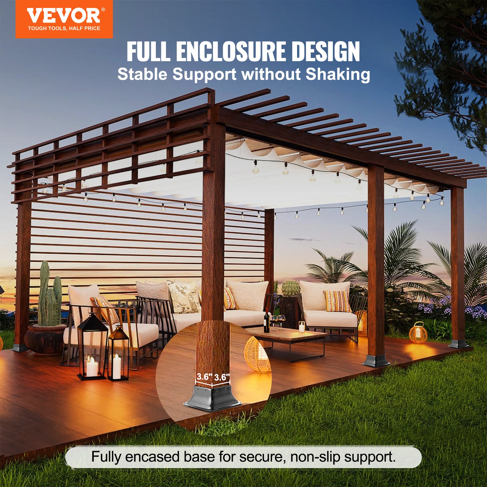 Lot de VEVOR 4 Support de Poteau Bois 4''x4'' 102x102 mm Base de Poteau Interne 91,4x91,4 mm en Acier au Carbone pour Ancrage de Poteau Bois Standard - 2