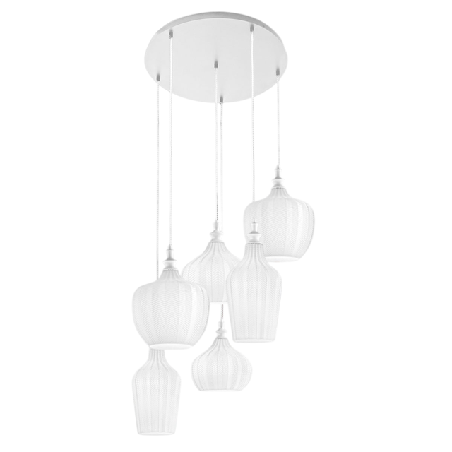 Lampada A Sospensione ONLI 4097/SM - Vetro Bianco Satinato E Montatura Cromata, Cavo Trasparente