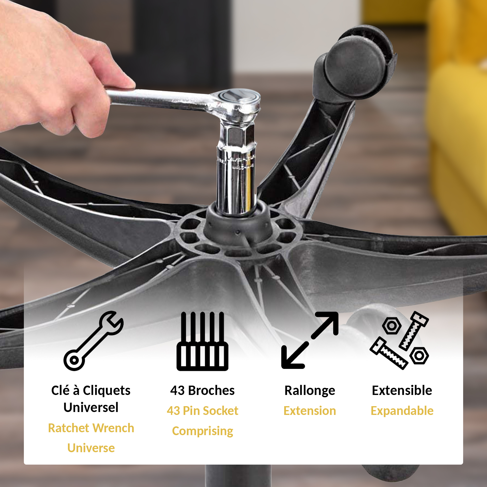 FISHTEC Chiave a cricchetto universale, Cromo vanadio, Adatta a tutti i tipi di dadi e bulloni - 3