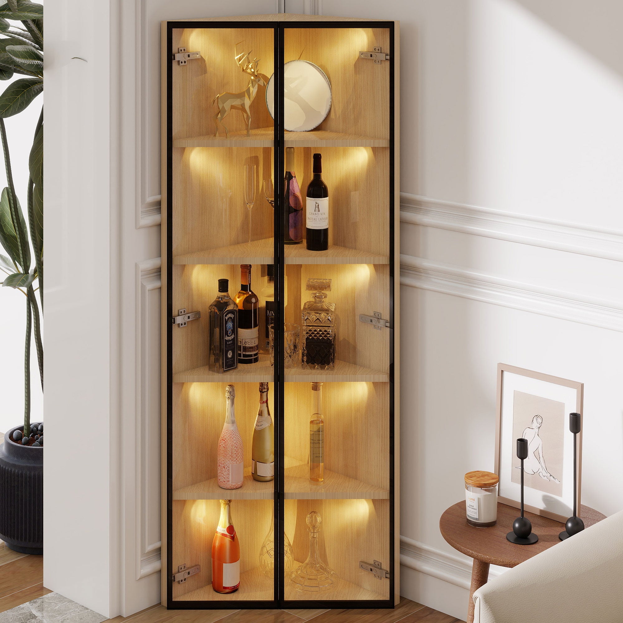 DADEA Vitrine en verre à 4 étagères, armoire de rangement en verre à 2 portes avec serrure, 164 x 80 x 36 cm, à poser au sol pour la maison (noir, 2D