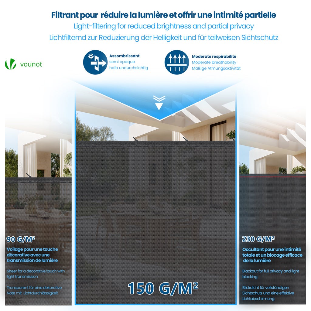 Brise vue occultant en HDPE 150g/m² 1.5x10m avec attaches de fixation anthracite VOUNOT® - 4