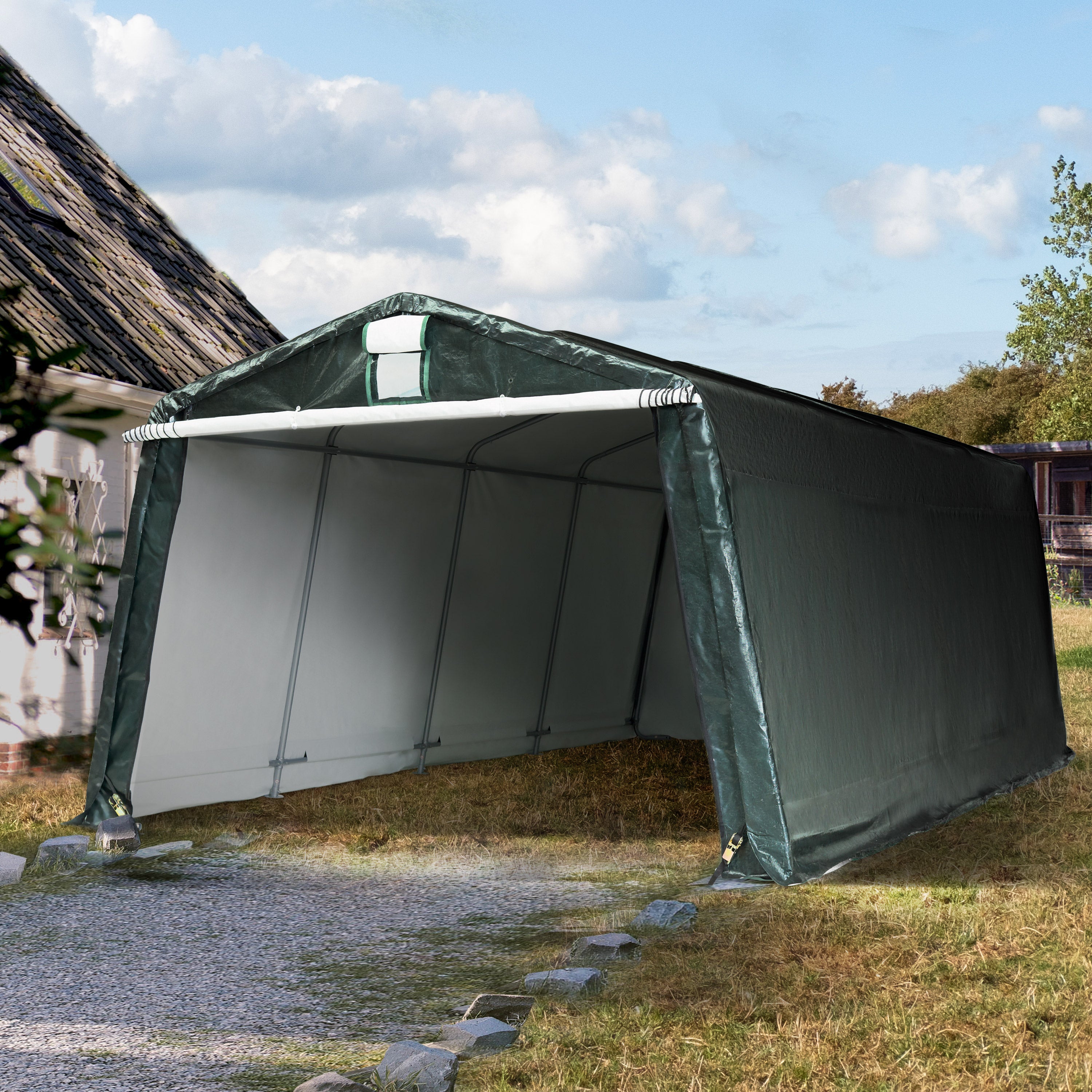 TOOLPORT 3,3 x 6,2 m Garage, abri de Stockage, PE 450 N, Tente Garage Vert foncé - 2