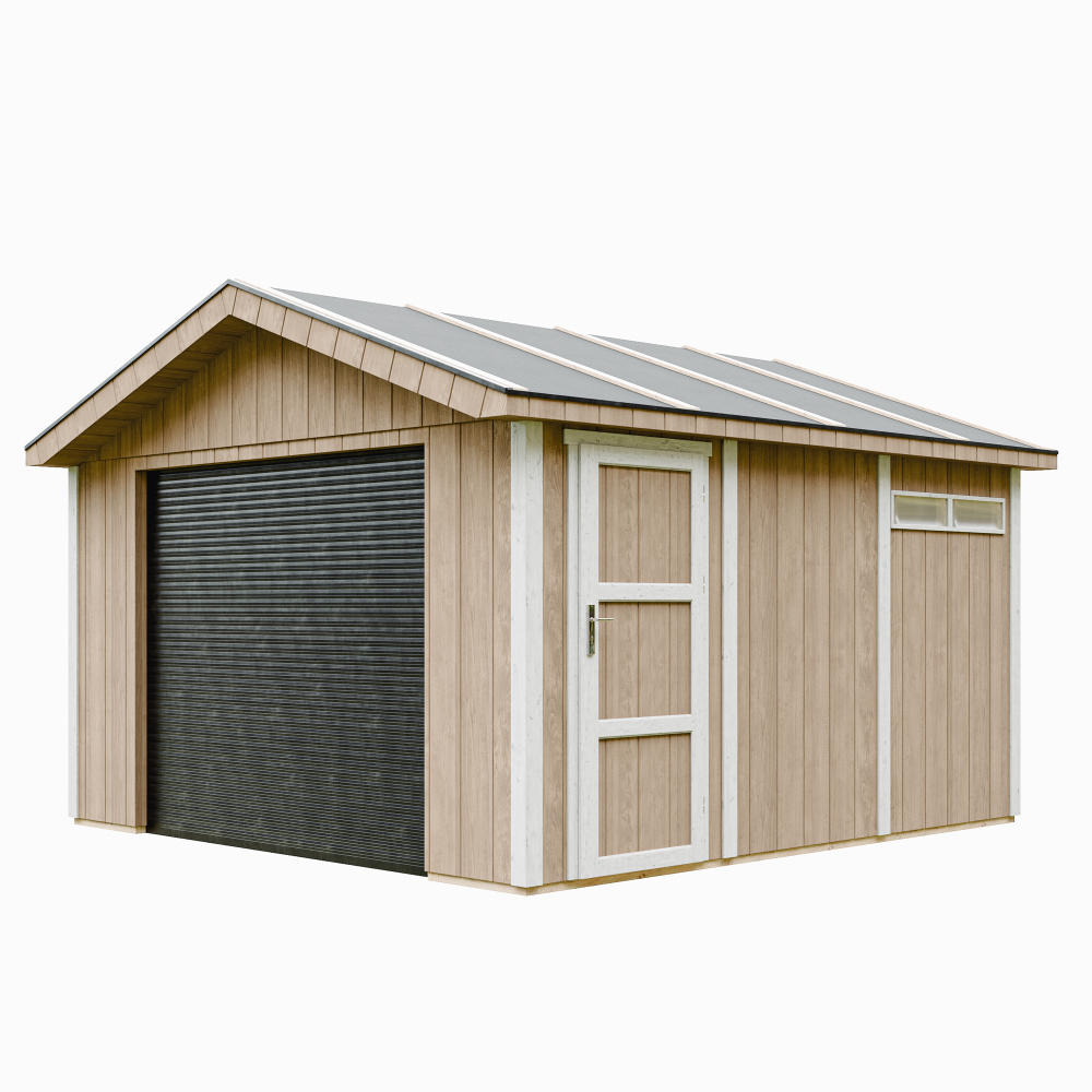 Garaż PREMIUM QUALITY 13 m² - Dł. 378x412 cm - LP Smartside Panel Construction - Timbela M990B-TERRA BROWN