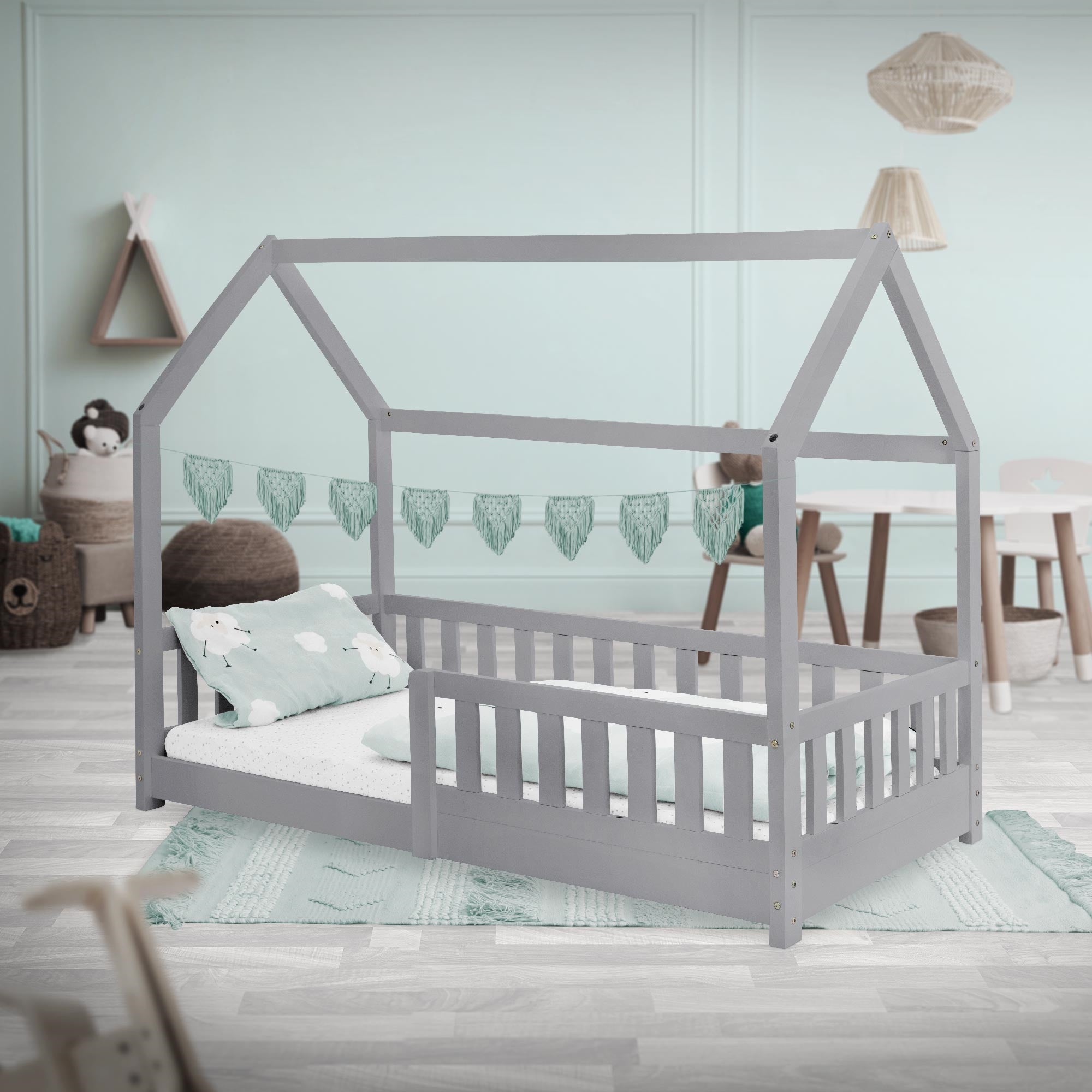 Lit Cabane Enfant 90x200 Cm Naturel Avec Matelas H10 Cm Et 2 Tiroirs En Bois Massif Protection Antichute Toit Et Sommier A Lattes Cadre Montessori 97578691