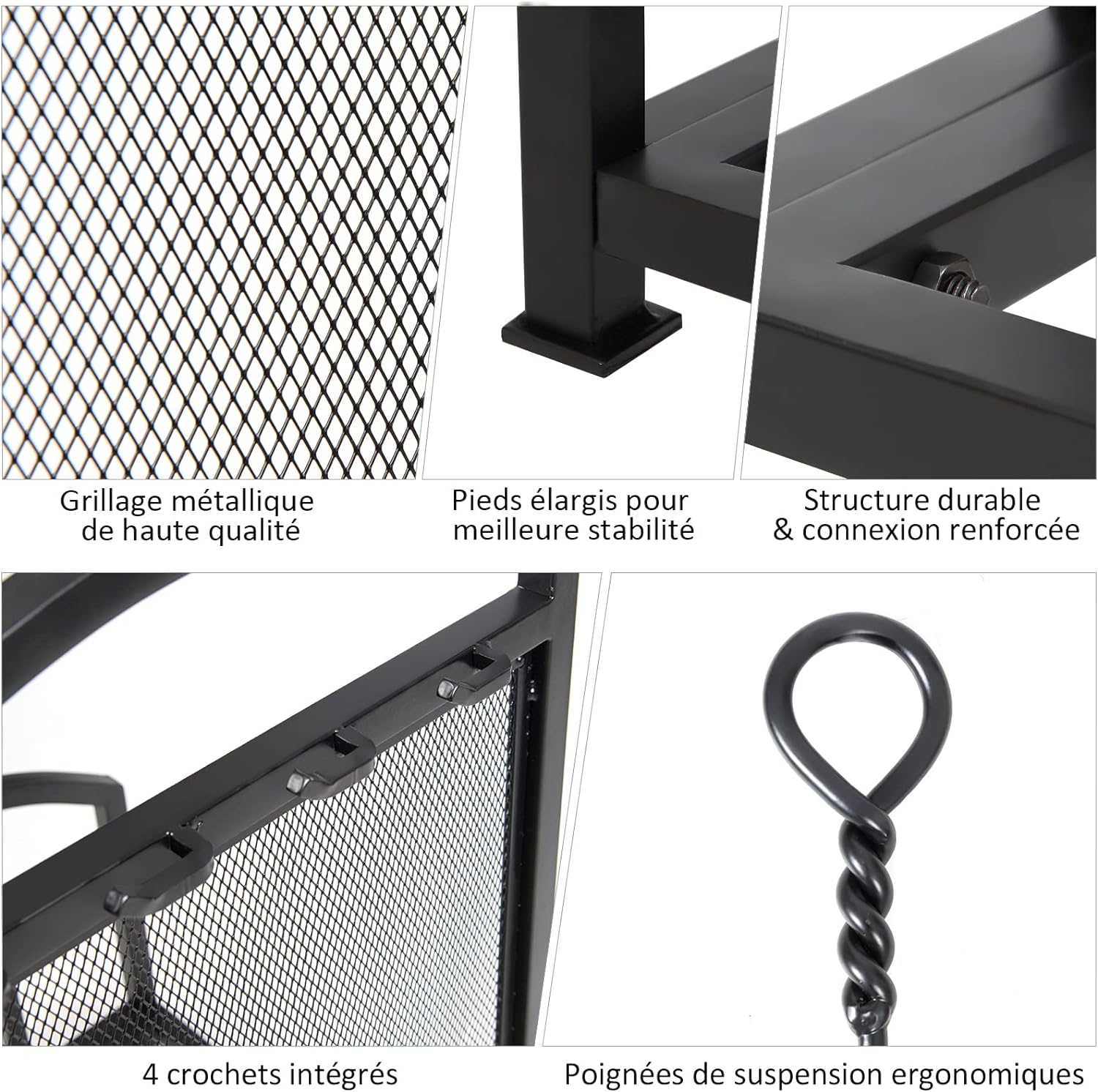 Range Buches Cheminée en Métal, Base Surélevée et Pieds Réglables, Porte-Bûches avec Motifs d’Élan, 46X34X45 CM - 7