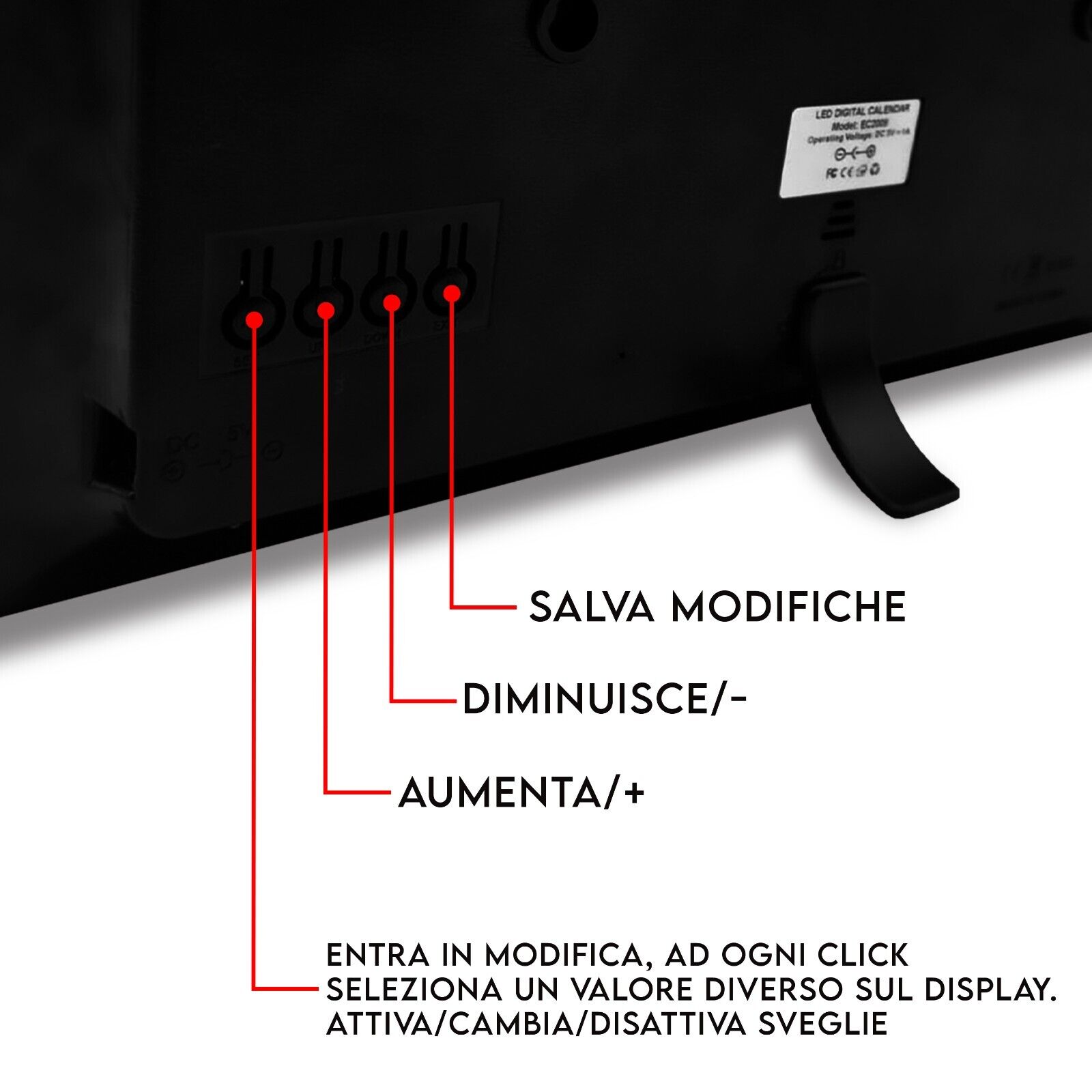 Maka Orologio Digitale Da Parete Muro A Led Data Sveglia Temperatura calendario 36x16 - 4