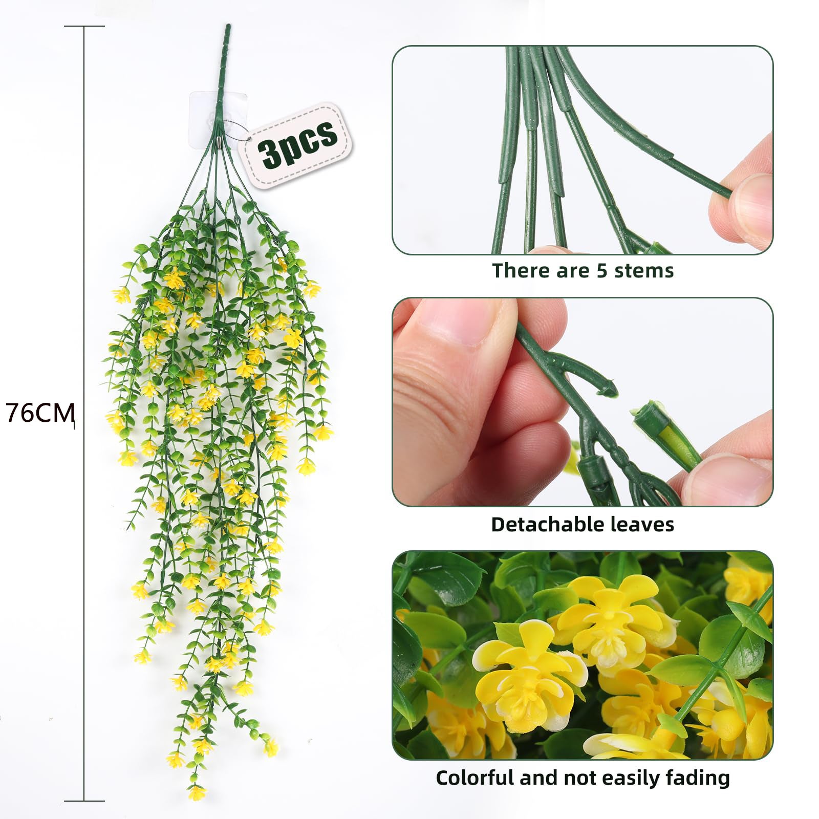 3 piezas de flores artificiales colgantes, plantas artificiales colgantes, resistentes a los rayos UV, adecuadas para decoración de paredes del hogar - 2