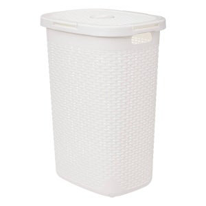 Acan Tradineur Cestino Per Biancheria Sporca 38L - Finto Vimini Grigio Argento Con Coperchio E Maniglie