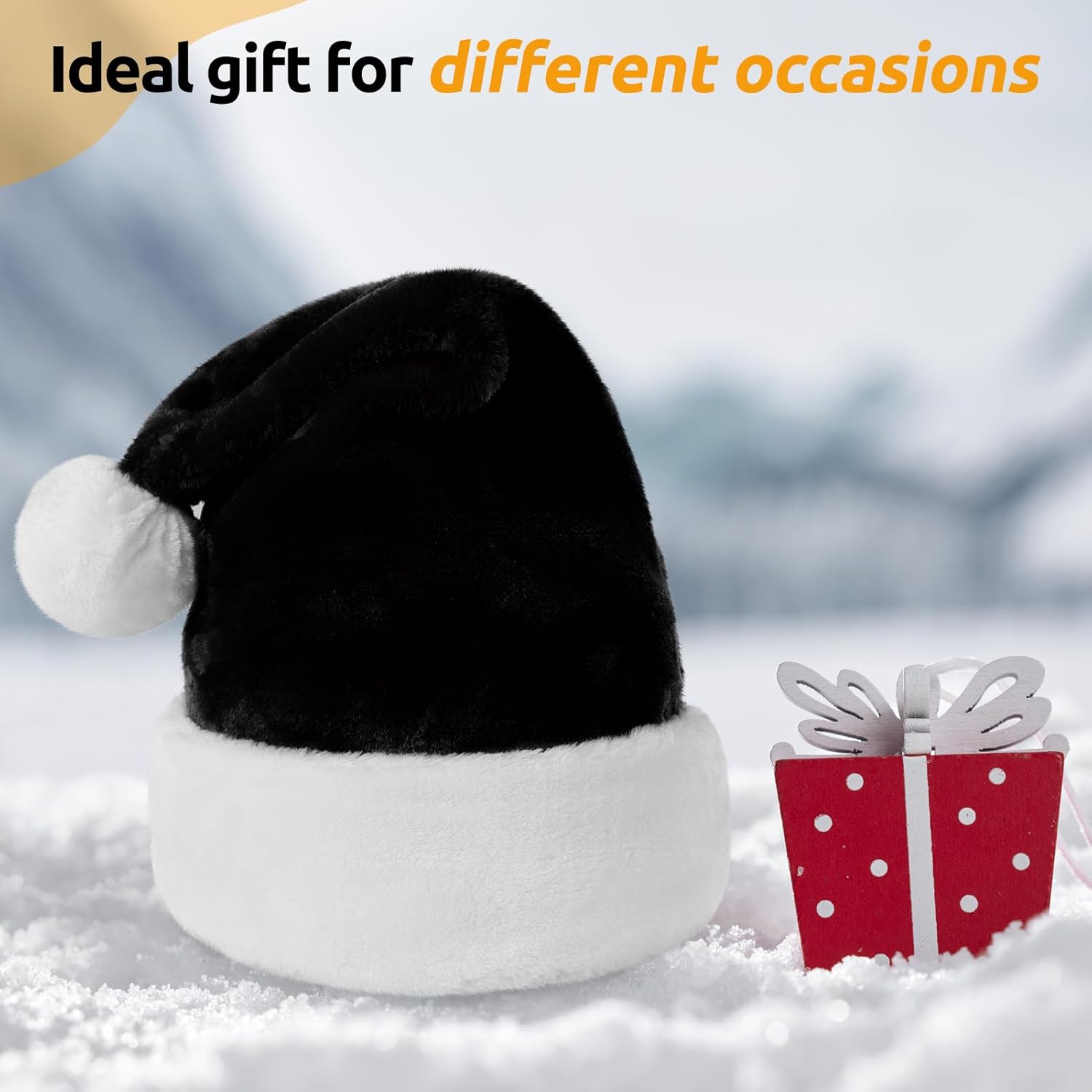 sztuka (szerokość 30 * długość 40 cm) czarna czapka świąteczna dla dorosłych, luksusowa czapka świąteczna w formie ozdób choinkowych - 6
