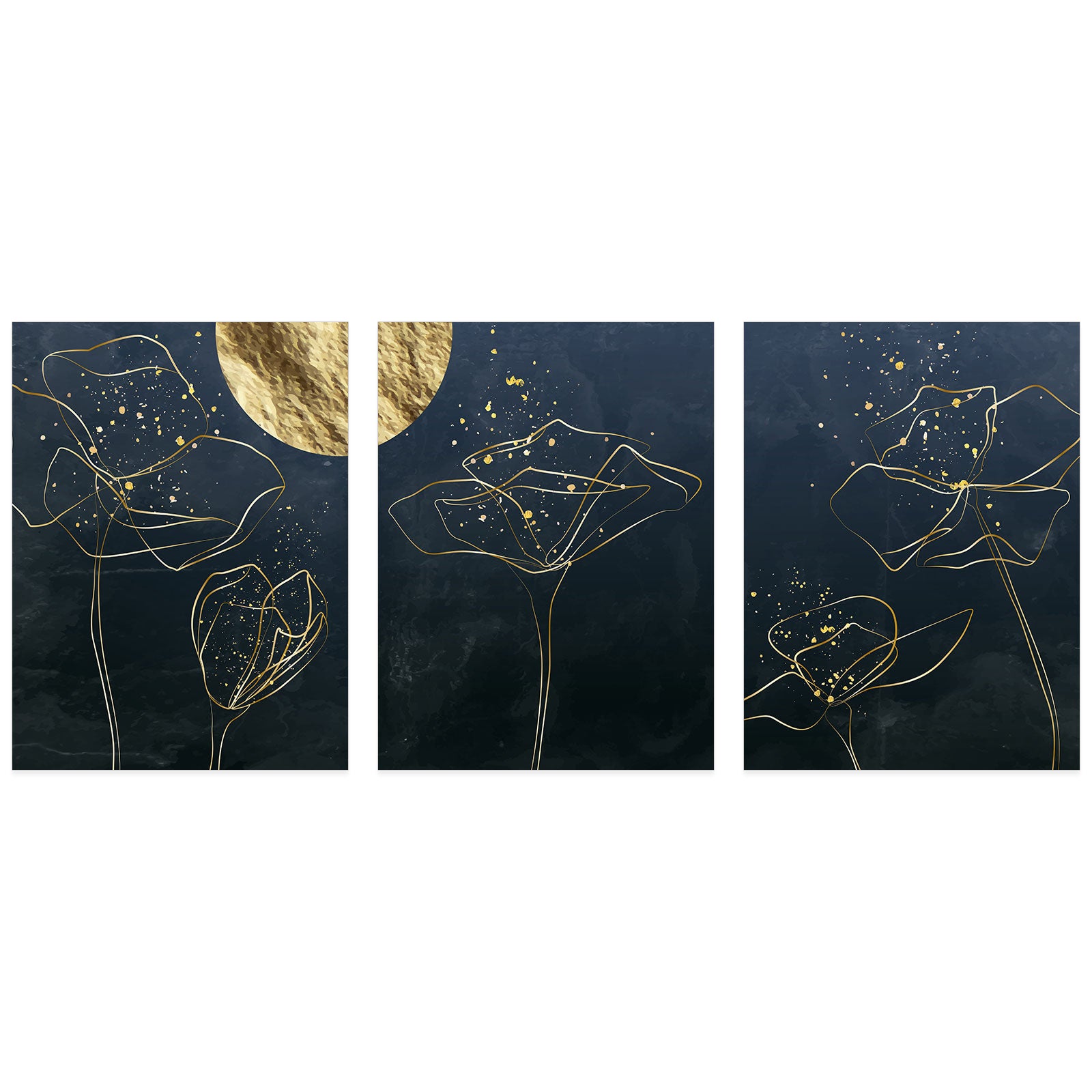 Lot de 3 Affiches / Posters Triptyque - Fleurs 3617689990989 - Bordure Noire et Blanche - 3 Affiches - 21x29,7 cm (Cadres non fournis) - 2