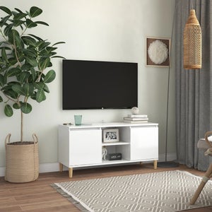 Mobile TV con gambe in legno Bianco lucido 103,5x35x50 cm Leroy - Main Image