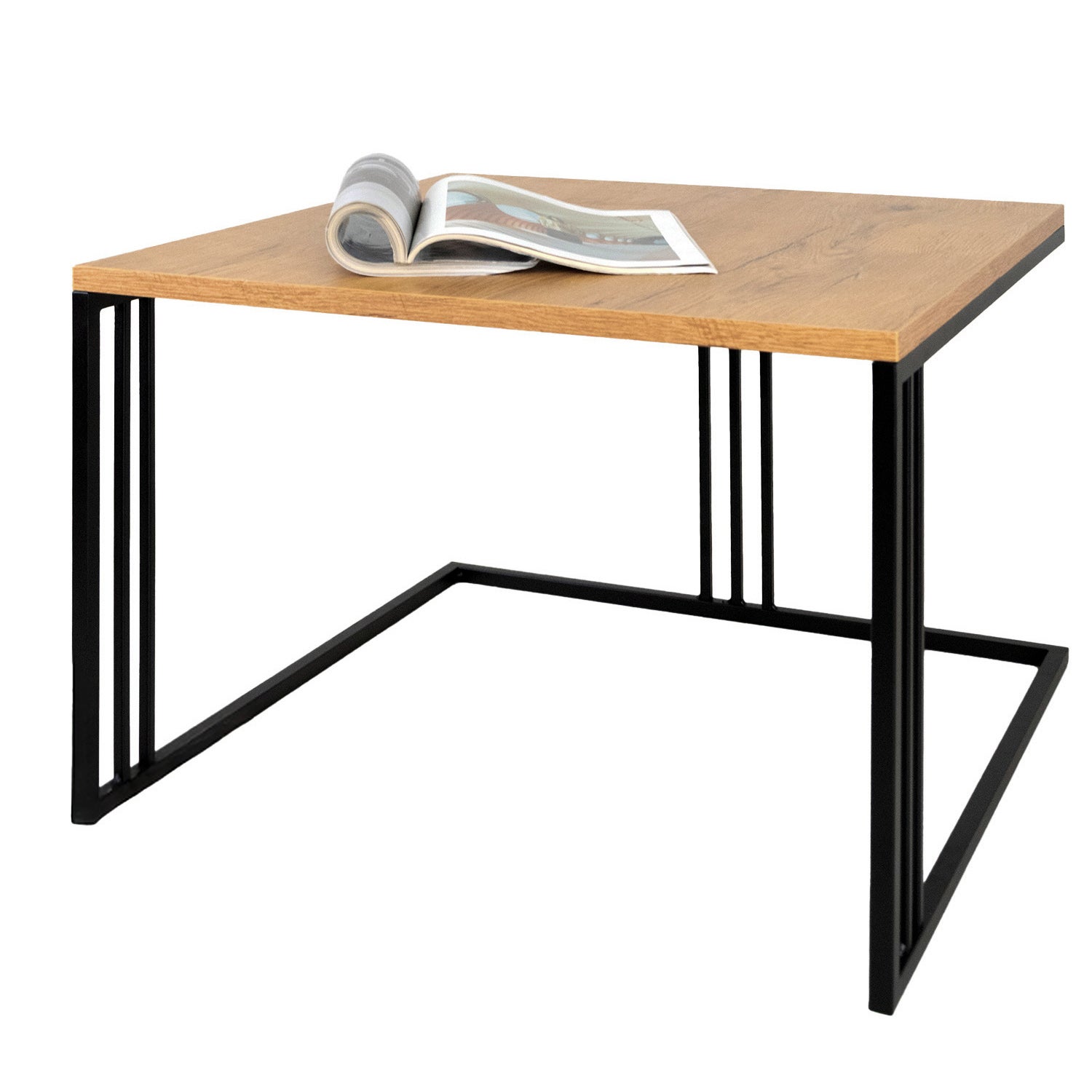 Stolik kawowy pomocniczy do salonu pokoju Loft 60 x 60 x 40 cm Loft czarny deska laminowana dąb