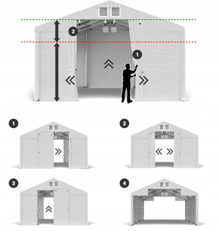 6x8 48 m² nave-tienda de almacenamiento, Alt. 3,09 m, puerta 3,04x2,45 m, lona de PVC de 530 g/m² - 3