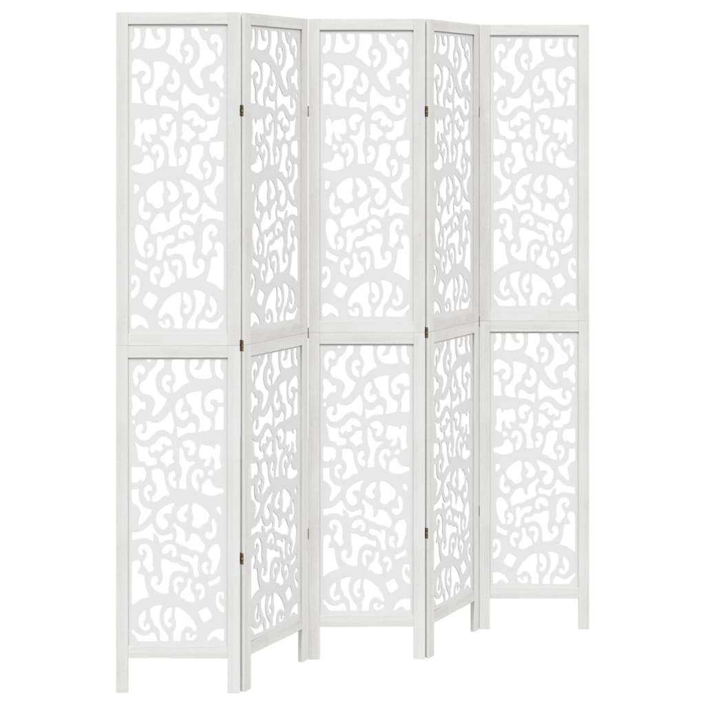 Biombo separador de 5 paneles | biombo divisor | paravientos madera maciza paulownia blanco cfw50474