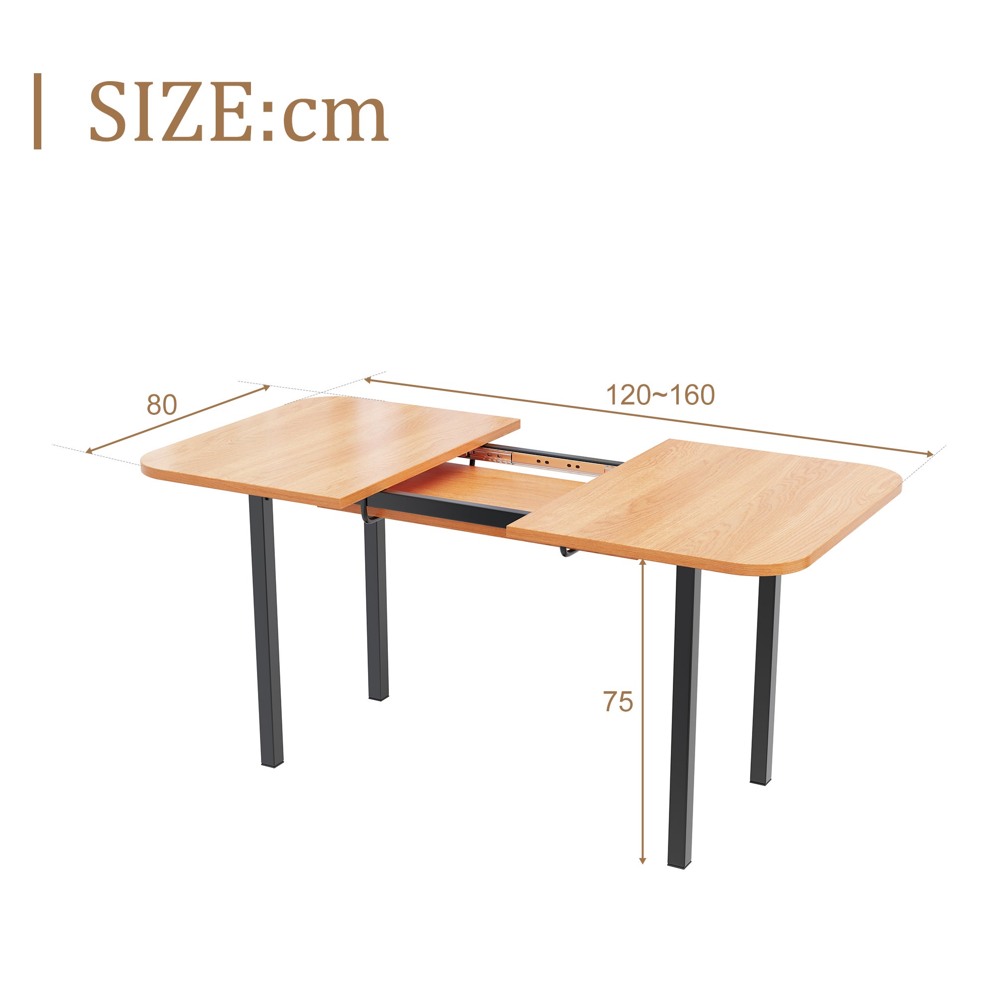 Rozkładany stół jadalny dla 4-6 osób - dł. 120/160 x szer. 80 x wys. 75 cm - drewno MDF i metal - naturalny - 6