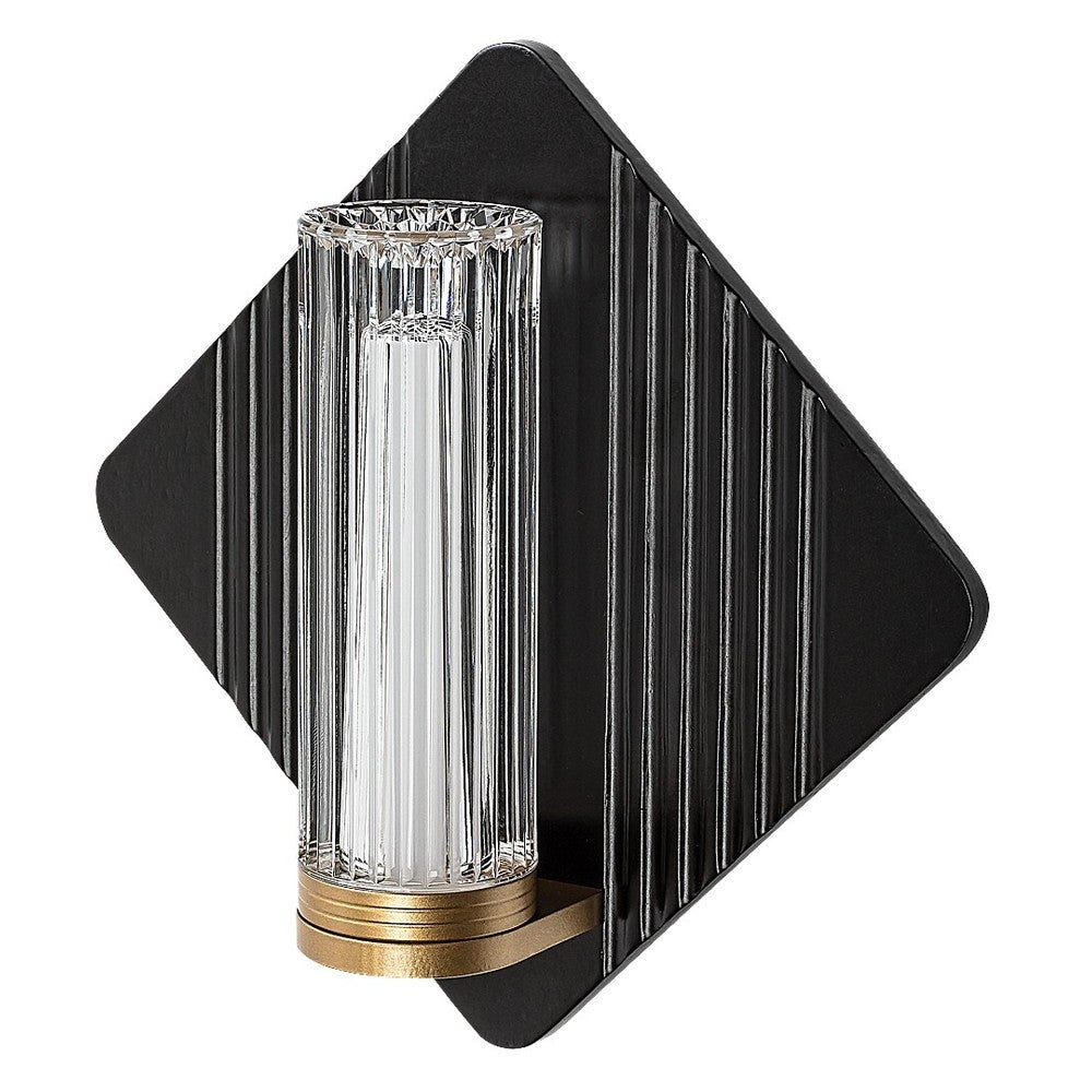 Kinkiet LED 7W 500lm 3000K Rurka Szkło Ryflowany Czarny Złoty Metal IP44 L250mm
