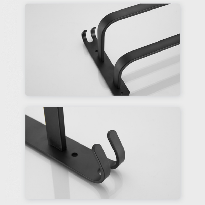 Wieszak łazienkowy na ręczniki, wieszak na ręczniki, wieszak na ręczniki kąpielowe, bez wiercenia, 2 poziomy, 9,5×40×14,5 cm - Czarny - 3