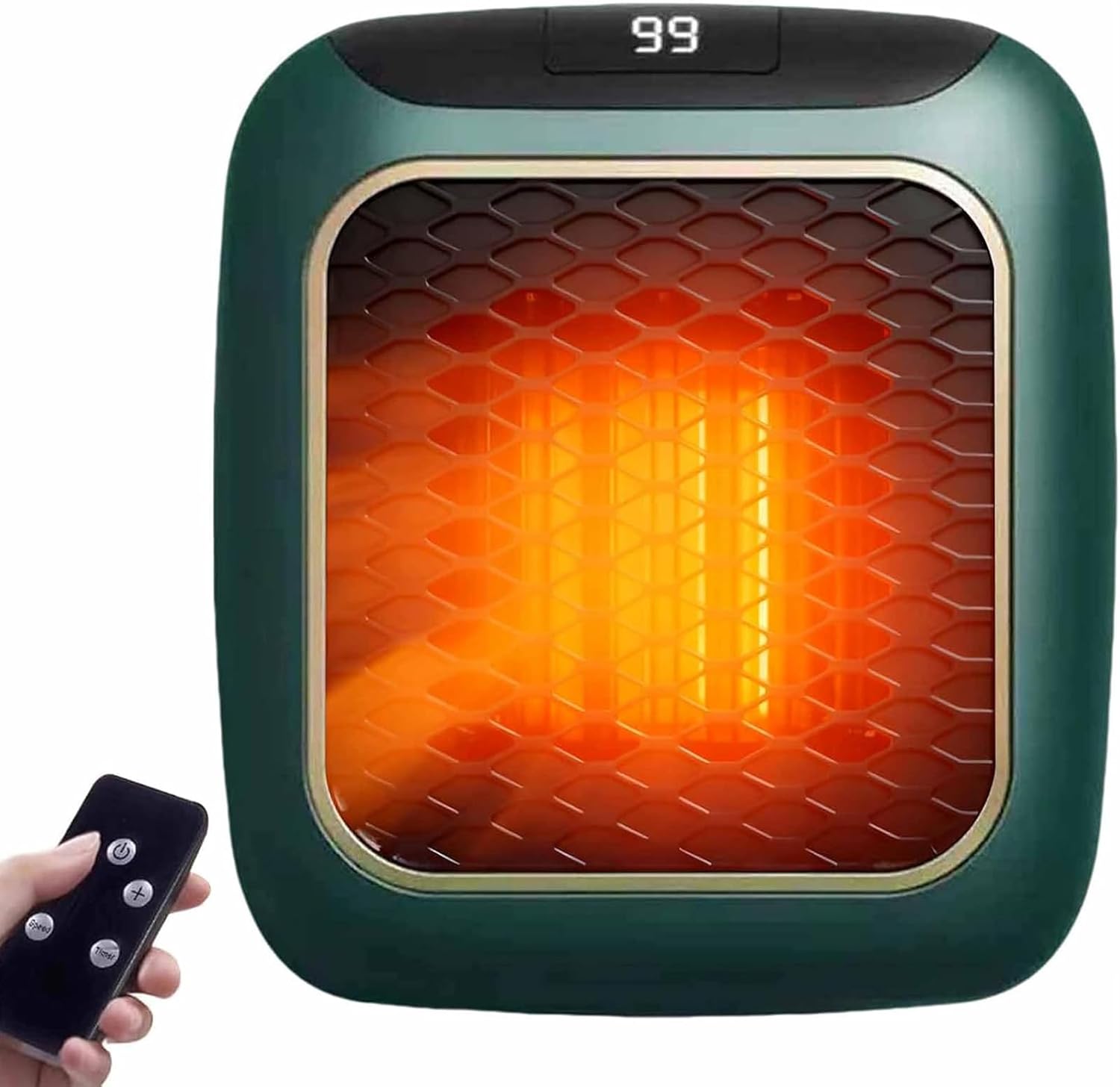 Ceramiczny grzejnik ścienny 800 W – przenośny, zielony, 13 x 11 x 14,5 cm – pilot zdalnego sterowania – ogrzewanie w 3 sekundy