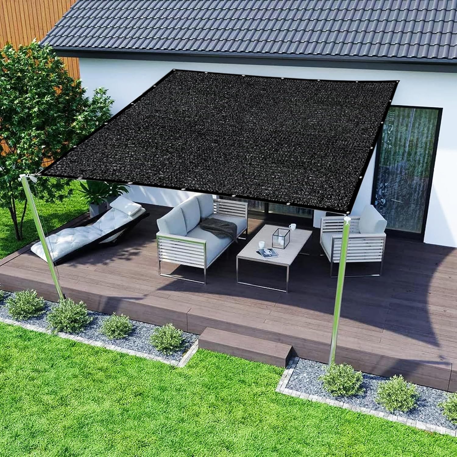 Rede de sombra com ilhós - 4 m x 5 m - Rede de malha resistente a raios UV para plantas de jardim, guarda-sol externo - com corda de 4 m - 7