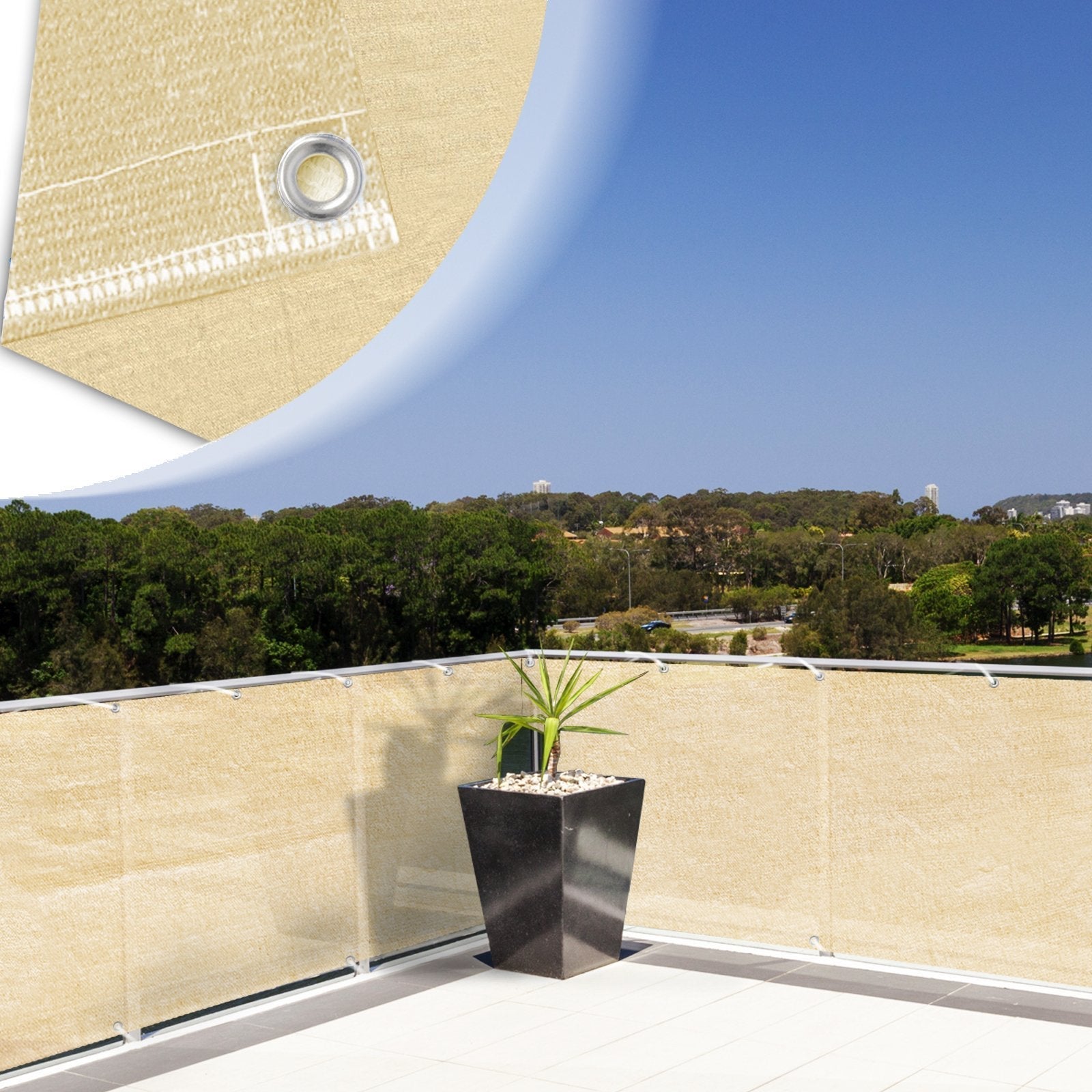 Brise-vue 5 Mètres pour balcon avec Protection UV 90%, Corde de fixation de 12 mètres incluse, Beige-crème - 4
