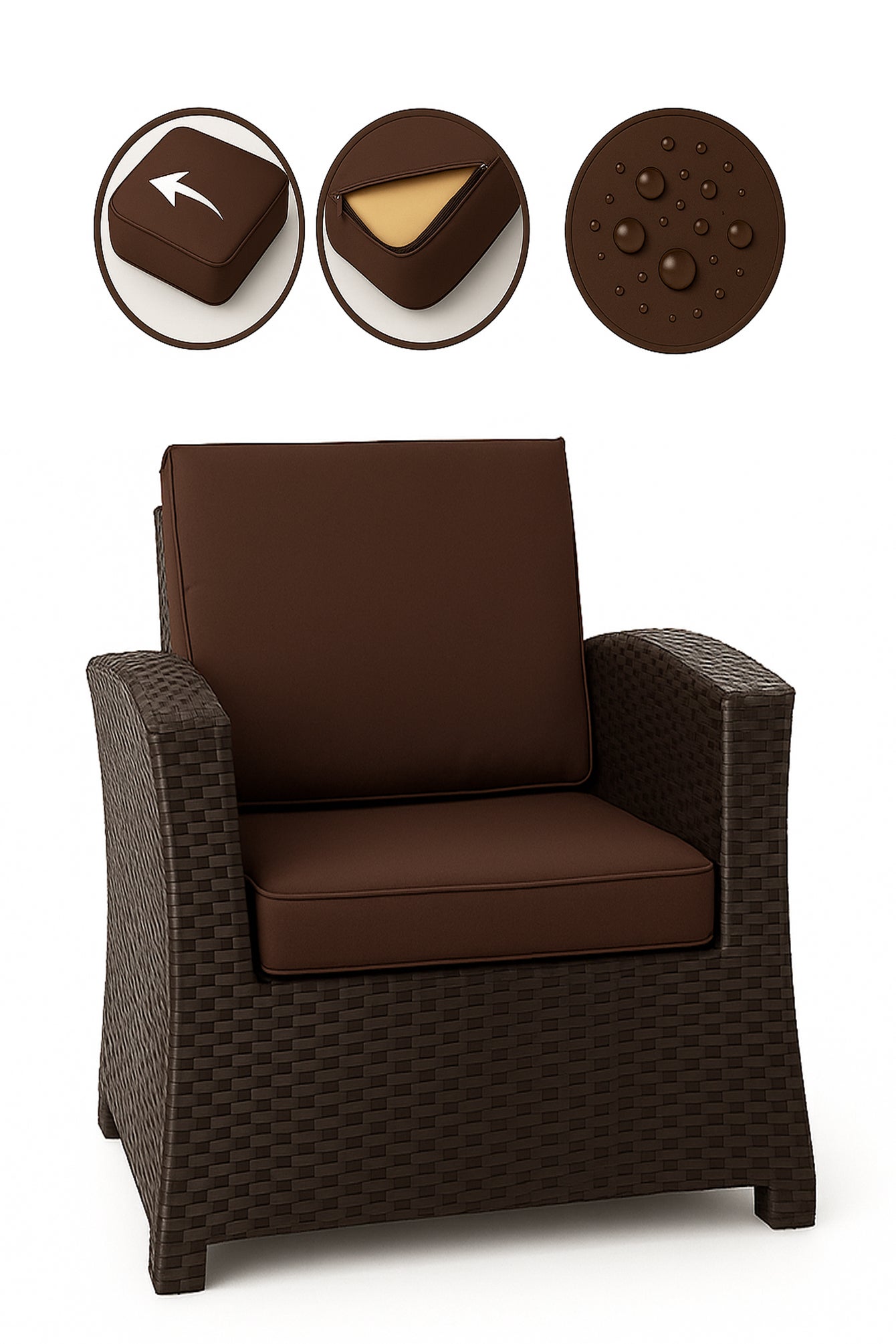 Cuscino per sedia in polyrattan 56x52x7cm Set da 4 cuscini per sedia- Cuscino per poltrona da giardino Marrone/ cuscino schienale seduta per esterni - 6