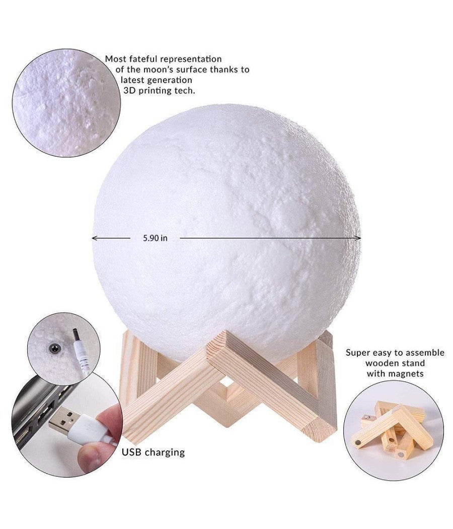Trade Shop - Lampada Led 3d A Forma Di Luna Usb Luna Luce Regolabile Notturna Ricaricabile - - 5
