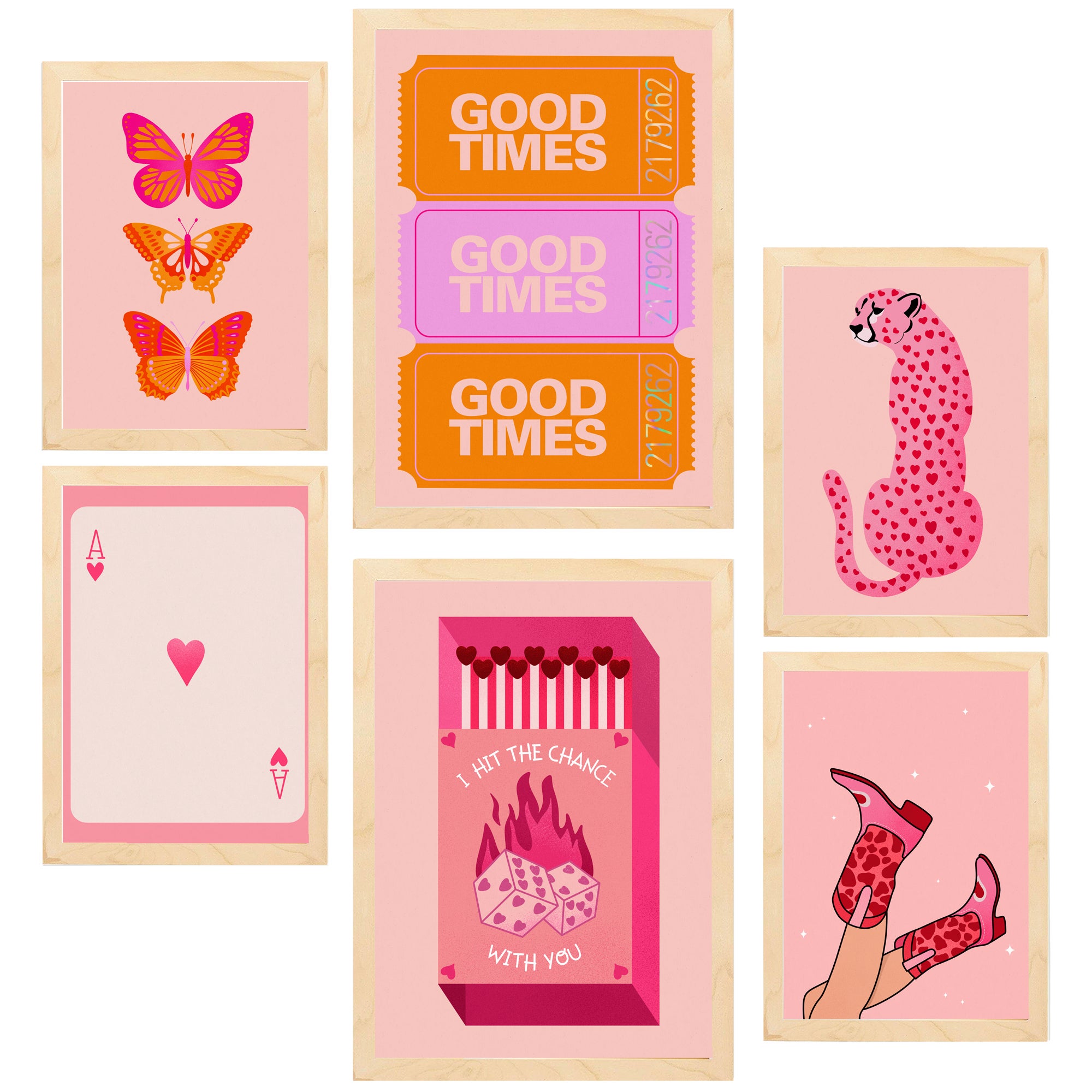 Nacnic set de 6 pósters illustraciones de arte moderno adolescente marco madera clara