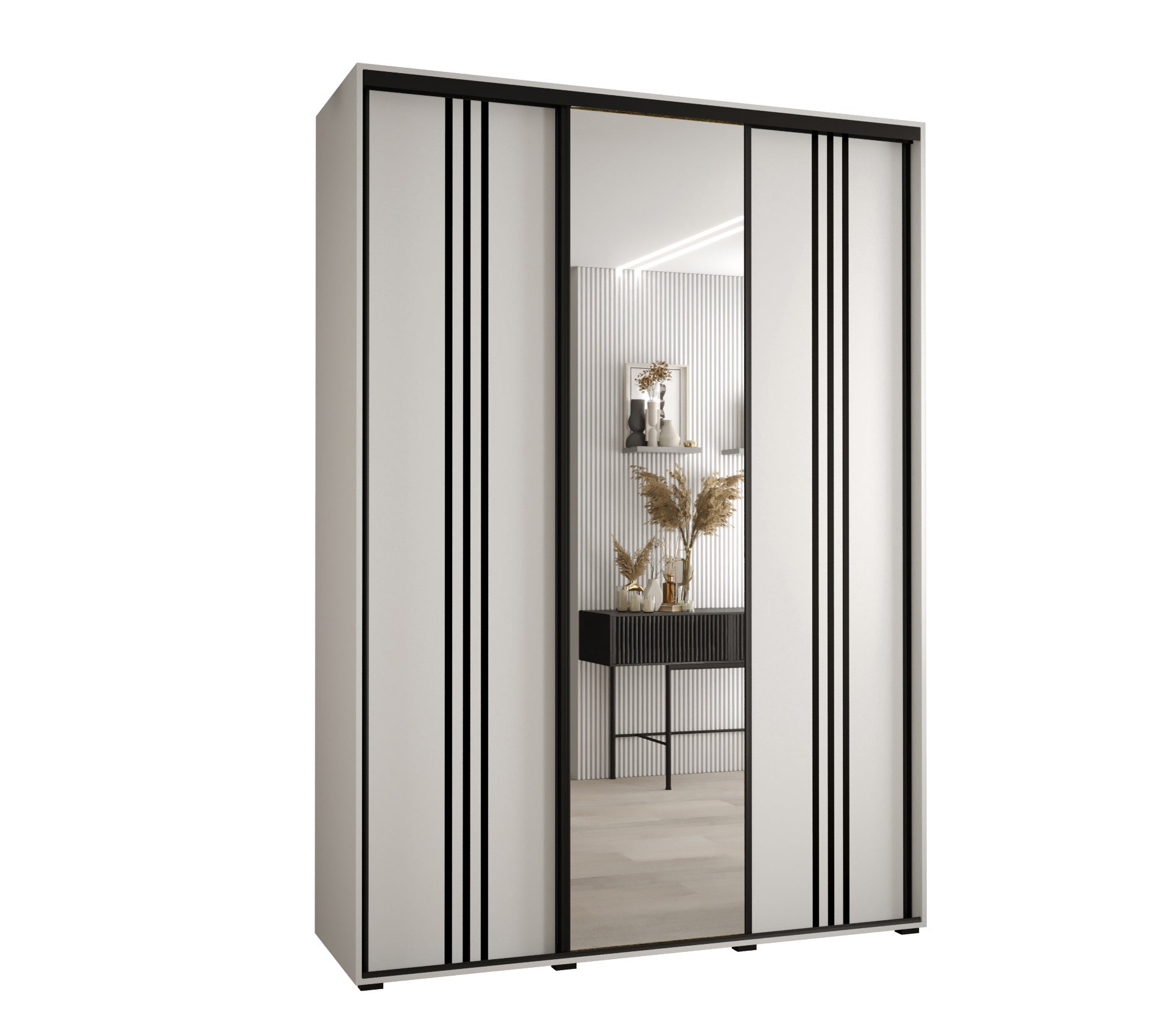 Szafa przesuwna z lustrem wysoka Davos 7 180 x 45 x 235,2 cm biały + biały + u. czarny - Abiks Meble